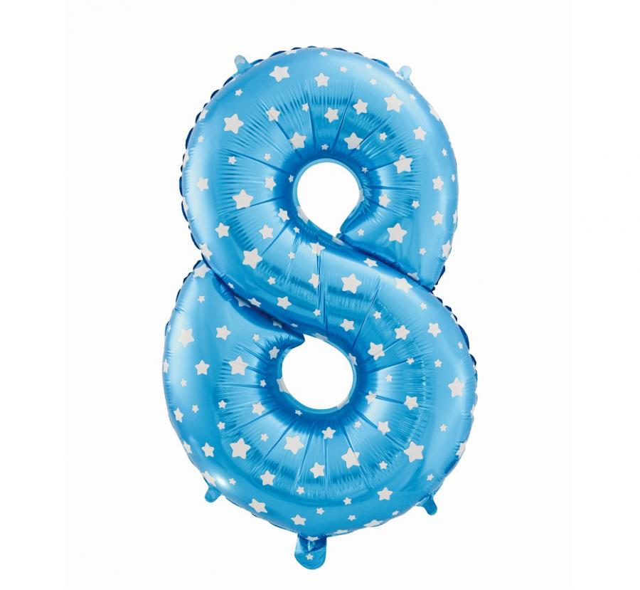 Fotografie Foliový balónek "Číslo 8", modrý s hvězdičkami, 61 cm KK