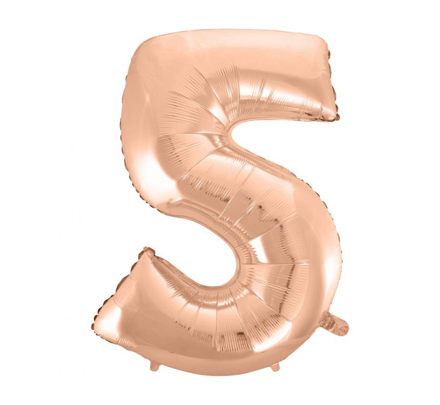 B&C Foliový balónek "Number 5", růžové zlato, 92 cm