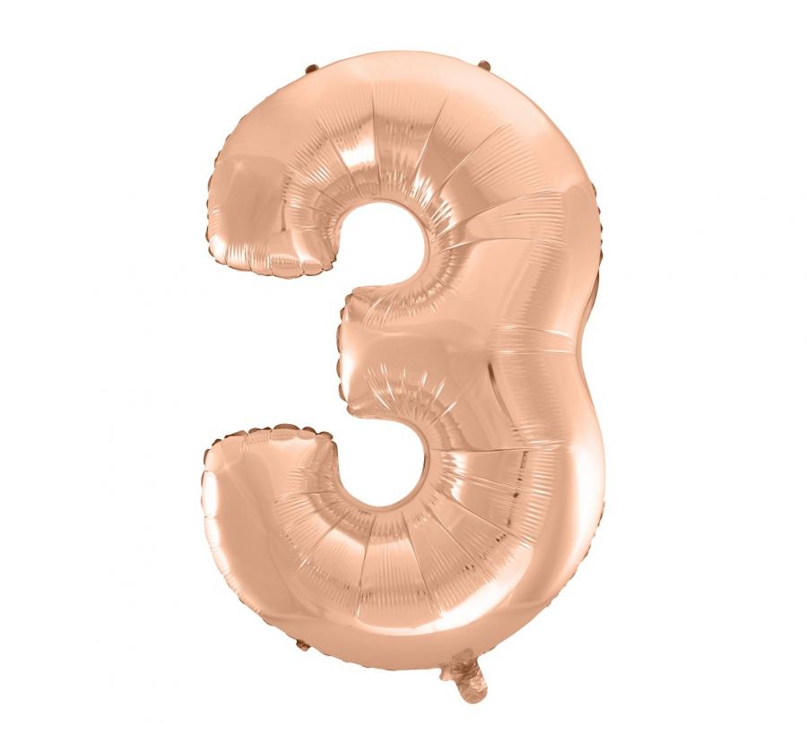 B&C Foliový balónek "Number 3", růžové zlato, 92 cm