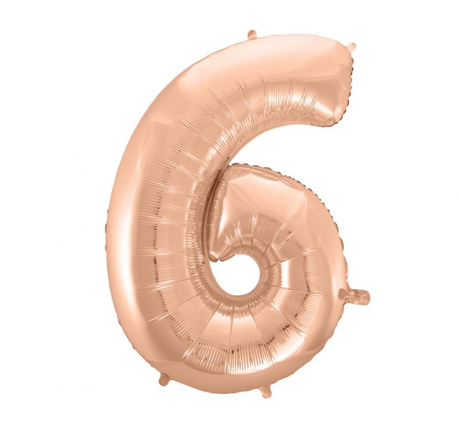 B&C Foliový balónek "Number 6", Růžové zlato, 92 cm