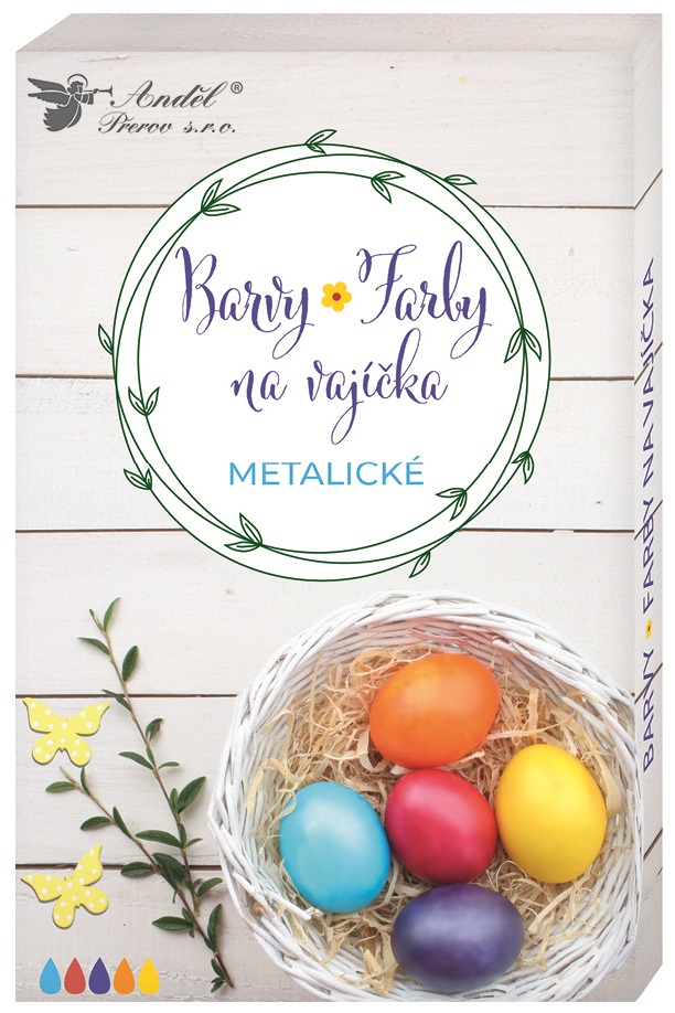 Fotografie Barvy na vajíčka gelové 7742 metalické, 5 ks v balen, rukavice