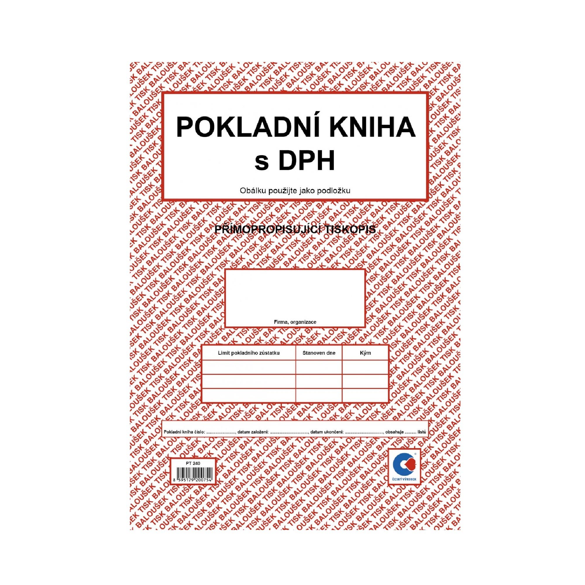 Baloušek Tisk PT240 Pokladní kniha s DPH - 50 listů