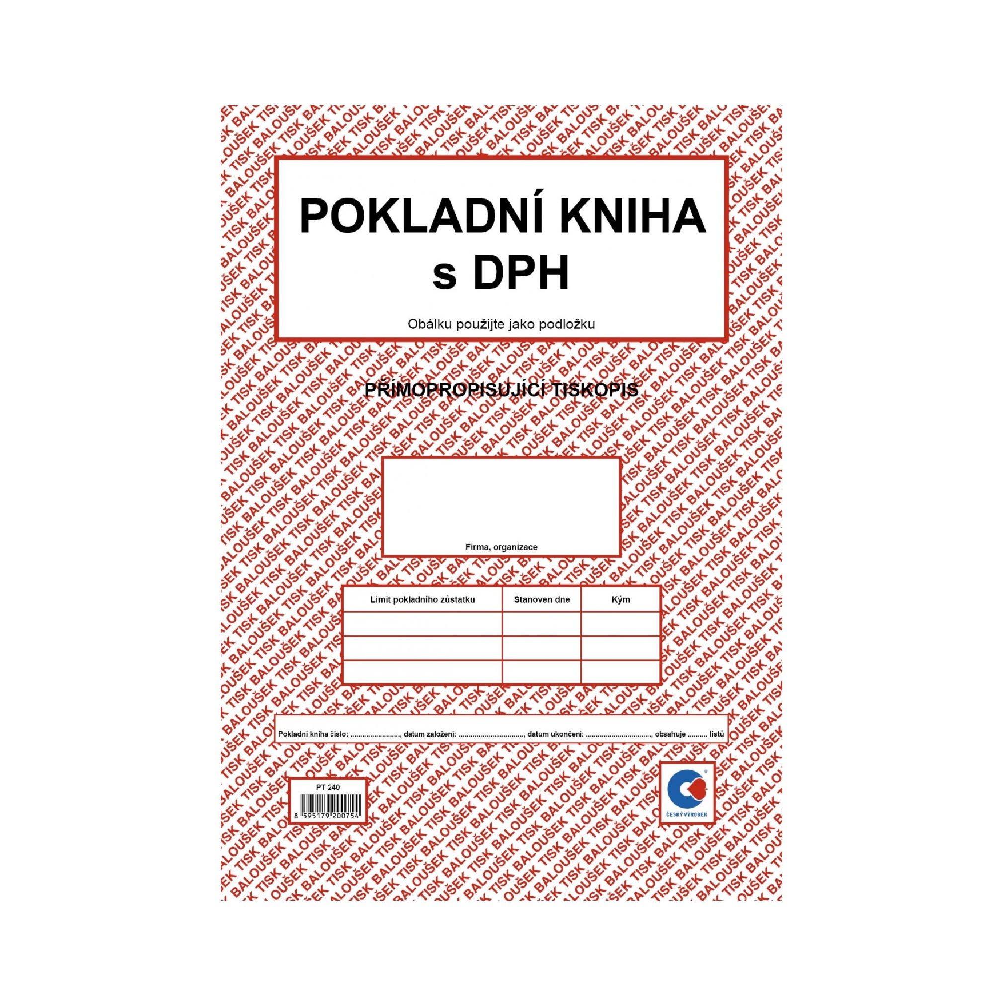 Y-Baloušek Tisk PT240 Pokladní kniha s DPH - 50 listů