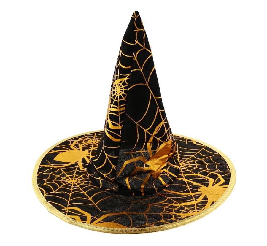 Fotografie Čarodějnický klobouk se zlatou pavučinou, velikost S