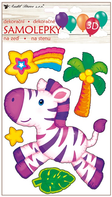Samolepka na zeď zebra 3D balónková 15 x 26 cm 10439