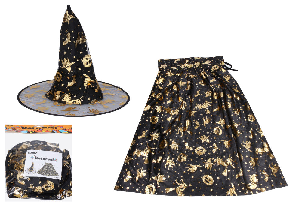 Fotografie KARNEVAL Šaty set čarodějnický klobouk + plášť *KOSTÝM*