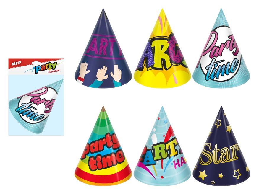 Fotografie klobouček karnevalový 6ks 16cm papírový mix č.3 1042016