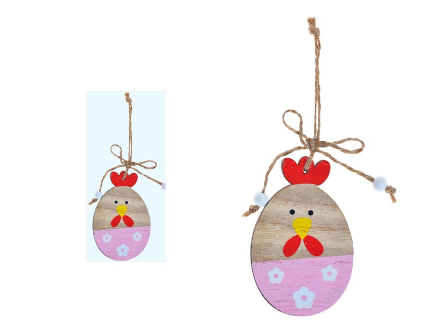Slepice dřevo 2D závěs 8cm růžová 2221420