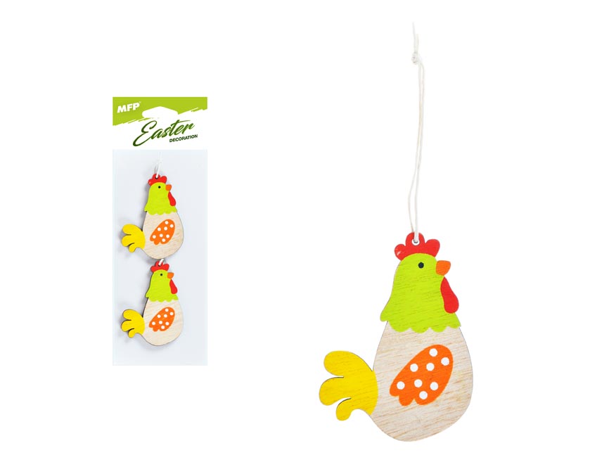 Závěs Slepice dřevo 2ks 6,5cm žlutá 2221422