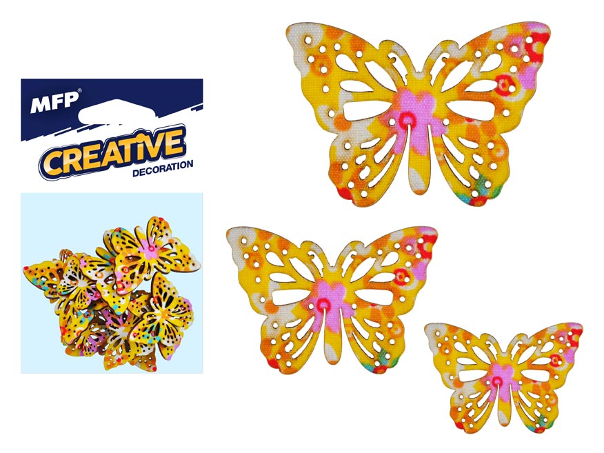 Fotografie Dekorace motýl žlutý 12ks -5,4,3cm