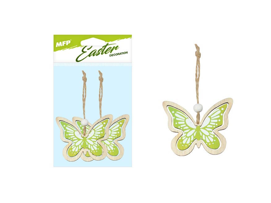 Fotografie závěs Motýli dřevo 2ks/7cm zelení 2221616