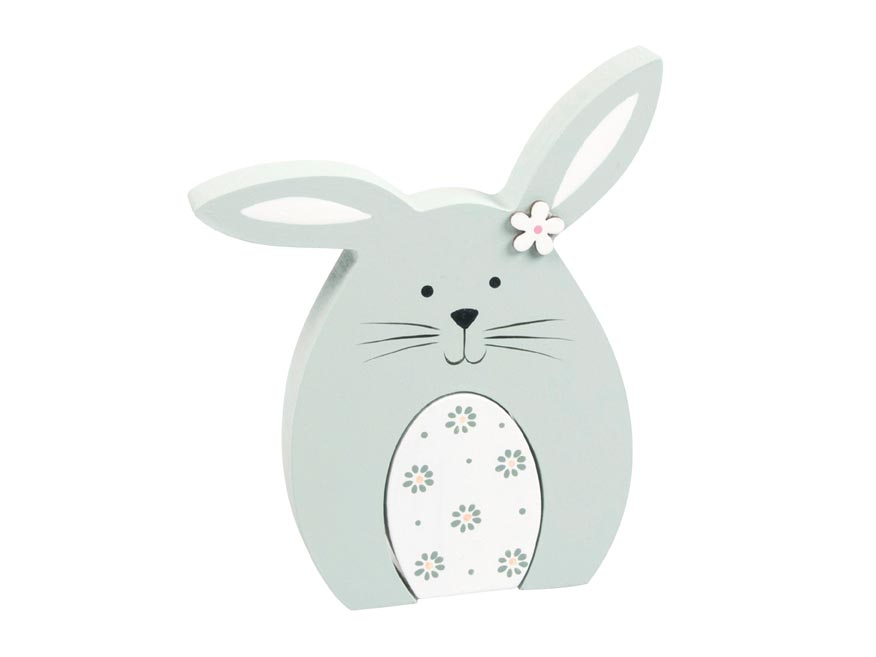 Fotografie dekorace dřevo zajíc 13,5x11.8x2,1cm zelený 2221716