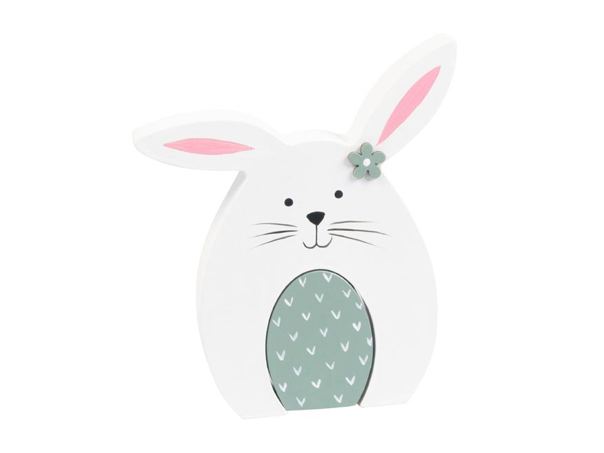 Fotografie dekorace dřevo zajíc 13,5x11.8x2,1cm bílý 2221717