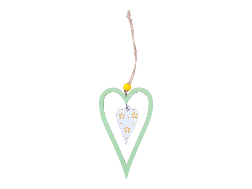 Závěs srdce 12cm dřevo zelená 2221751