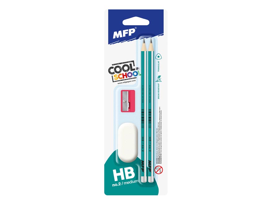 Fotografie tužka M set 2 triangular 2xč.2+guma+ořezávátko 6200243