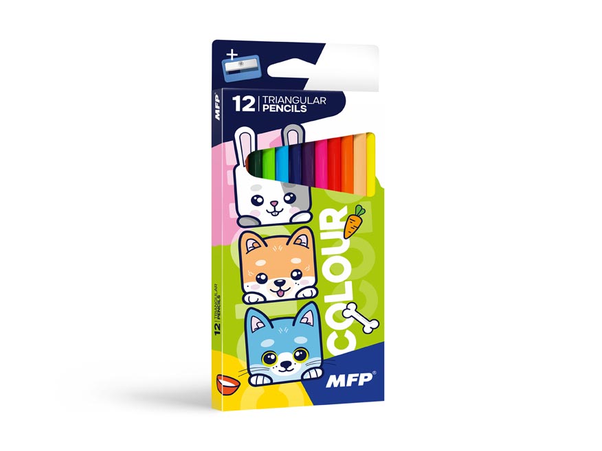Fotografie Pastelky MFP 12 ks triangular s ořezávátkem COLOUR 6300666