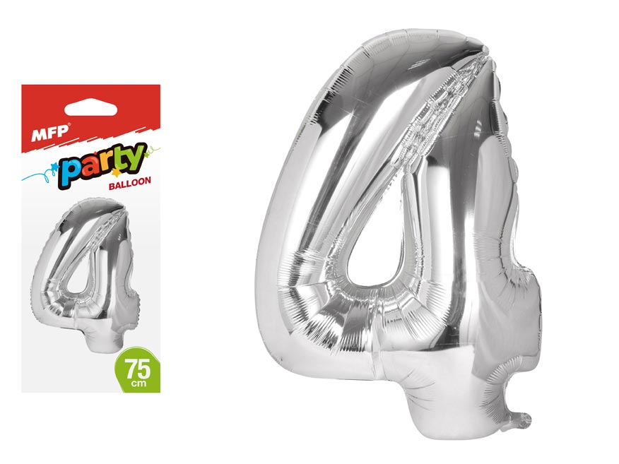 Balónek č. 4 nafukovací fóliový 75 cm - stříbrný 8000165