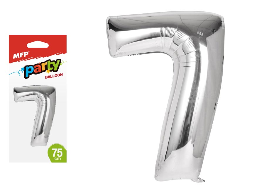 Balónek č. 7 nafukovací fóliový 75 cm - stříbrný 8000168