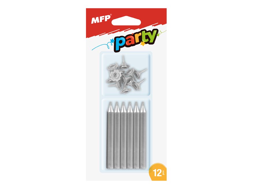 Fotografie dortové svíčky stříbrné 12ks+12ks držák 8800078