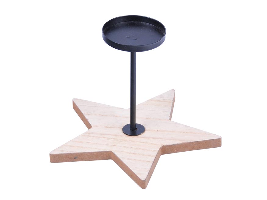 Svícen hvězda dřevo + kov 15cm 8886429