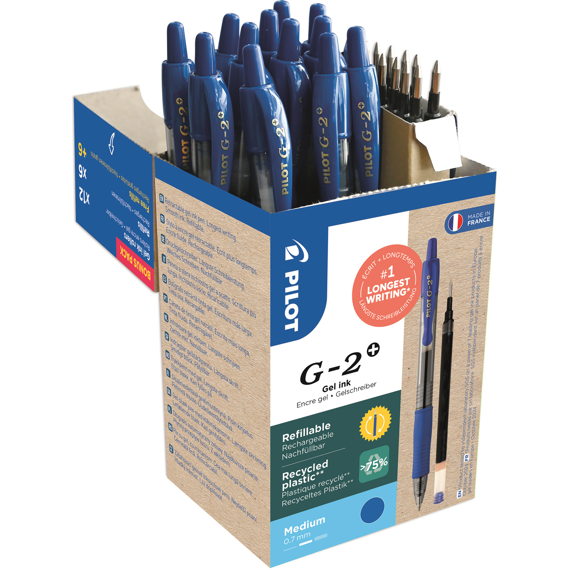 Fotografie Pilot, Sada 12 ks Gelový roller G-2 Greenpack, 0.7, (M) střední, 12 per/12 nápln