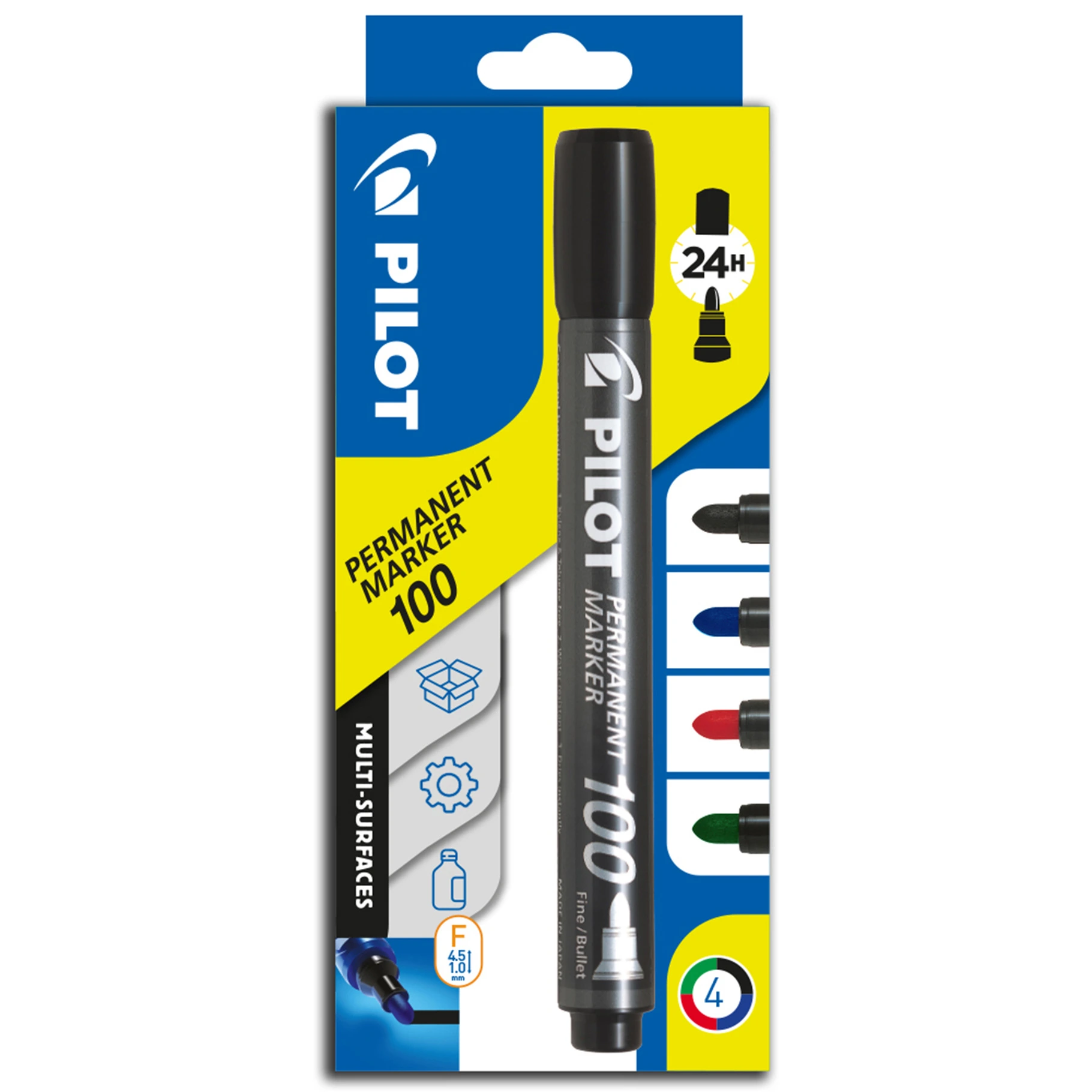 Fotografie Pilot, Sada 4 ks Popisovač 100, 1.0, (F) tenký, mix barev