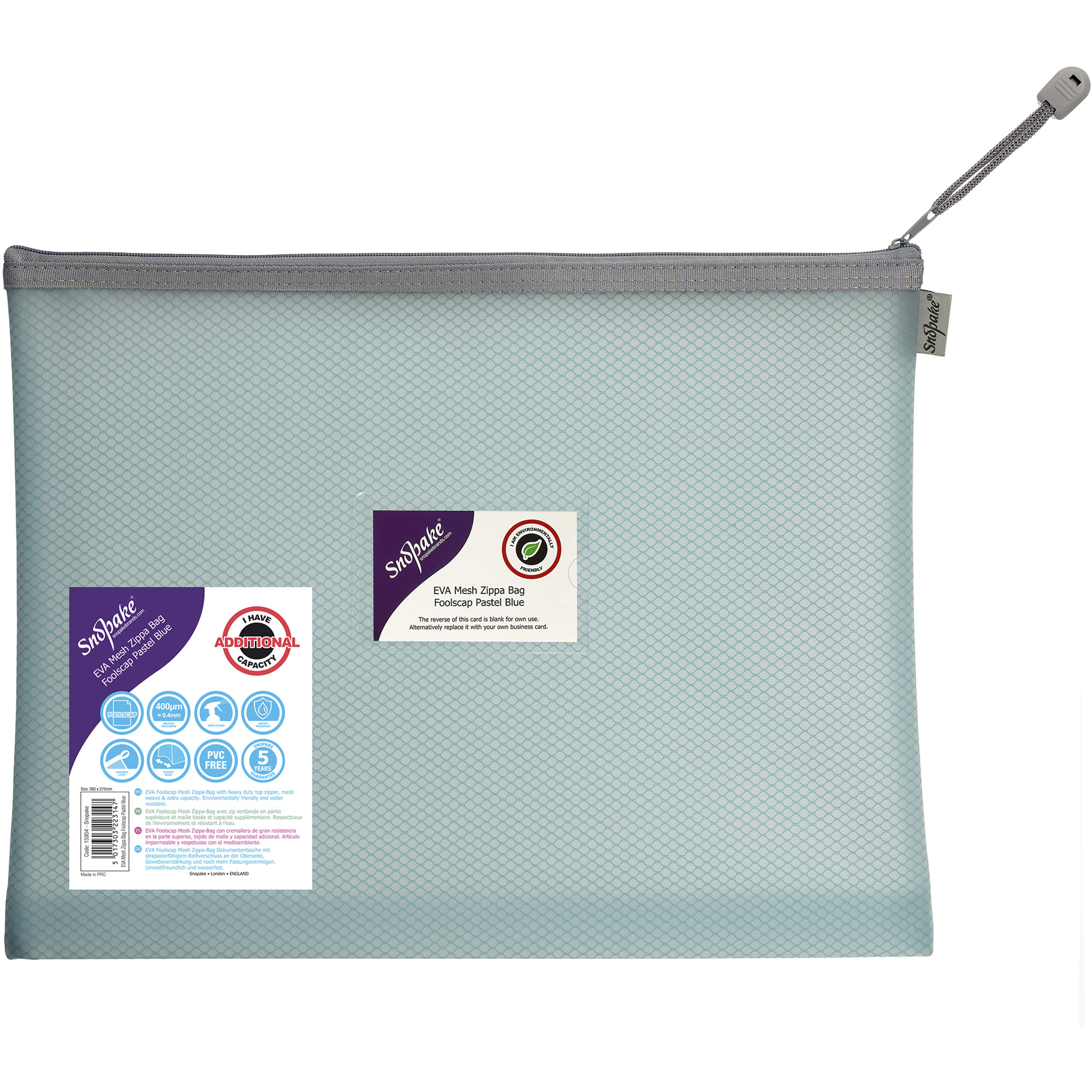 Fotografie Snopake, Kapsa na zip Zippa-Bag EVA mesh, 36 x 27.5, pastelová modrá