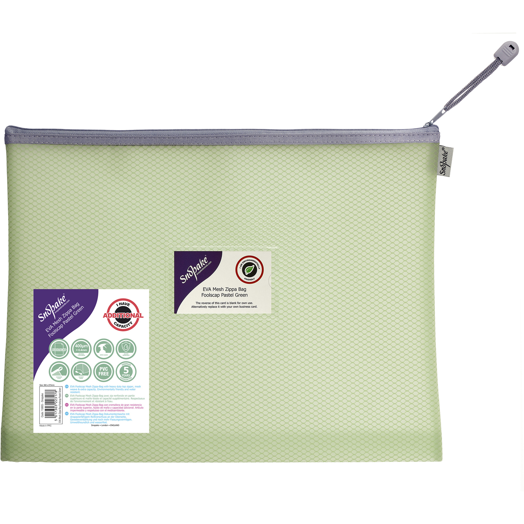 Fotografie Snopake, Kapsa na zip Zippa-Bag EVA mesh, 36 x 27.5, pastelová zelená