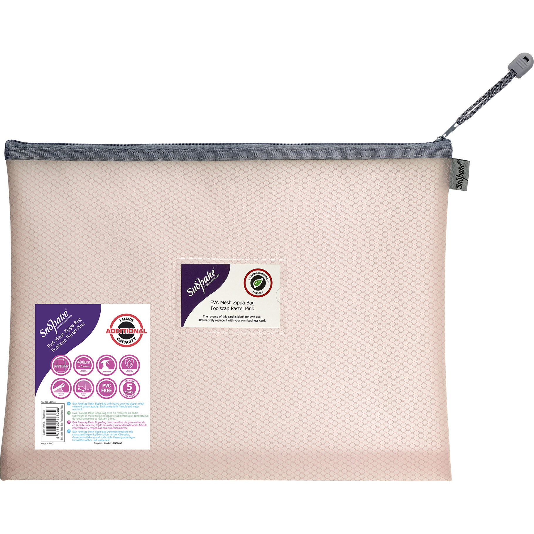 Fotografie Snopake, Kapsa na zip Zippa-Bag EVA mesh, 36 x 27.5, pastelová růžová