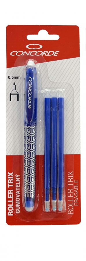 Fotografie Roller CONCORDE Trix gumovatelný, 0,5mm, modrý + 3ks náplně A14664