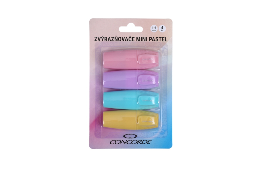 Fotografie Sada zvýrazňovačů CONCORDE Mini Pastel, 4ks blistr A65697