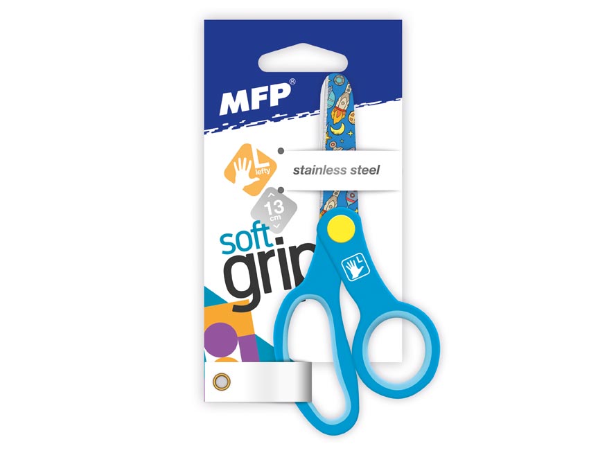 Nůžky 13cm pro leváky potištěné E17 left modré 5010136