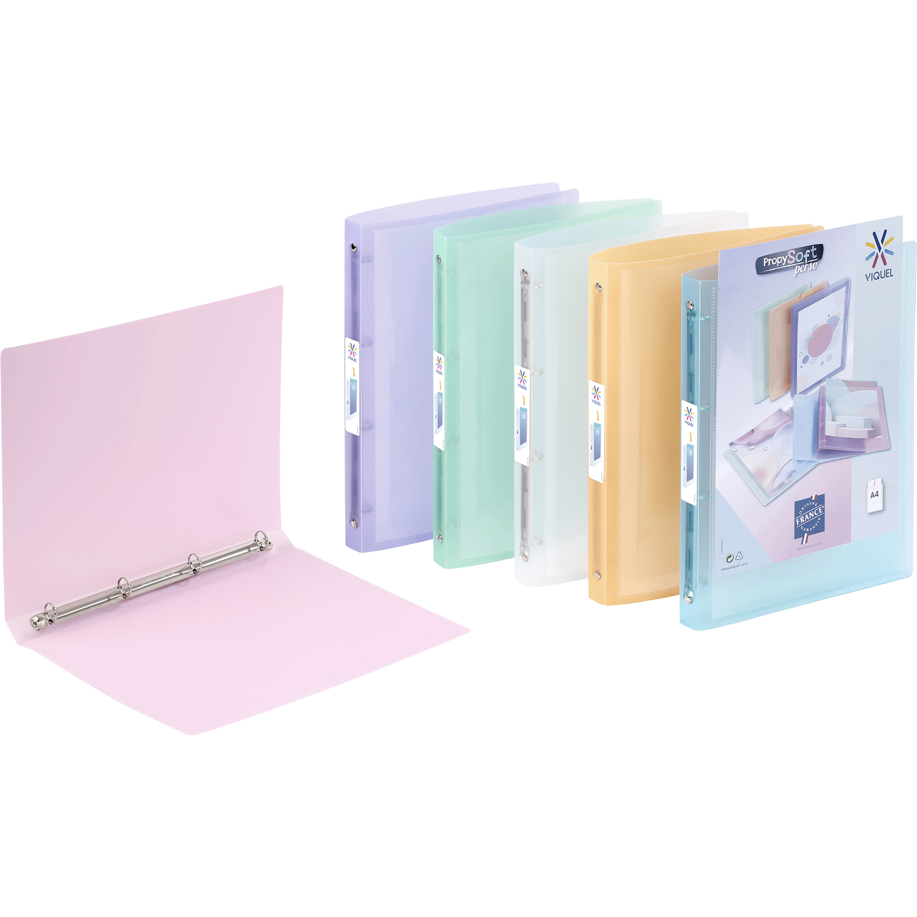 Fotografie VIQUEL Pořadač Propysoft Perso A4 + kapsa, 4kr, 2,5 cm, transp. pastel