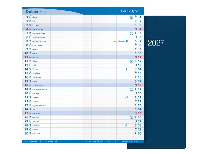Diář 2027 M101/PVC měsíční modrý