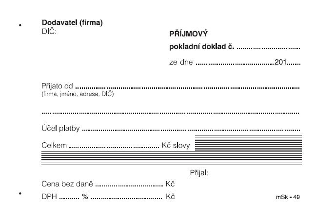 Příjmový pokladní doklad - jednoduchý NCR/49