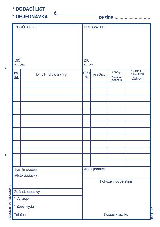 Dodací list - objednávka A5 NCR/17