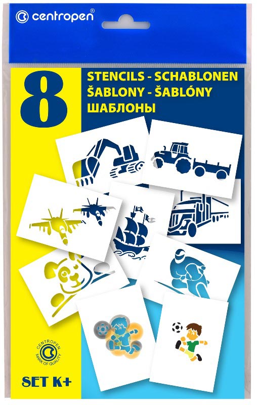 Fotografie CENTROPEN - Šablony papírové 9996 / K Motivy pro chlapce, sada 8 ks