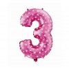 Foliový balónek "Číslo 3", růžový se srdíčky, 61 cm KK