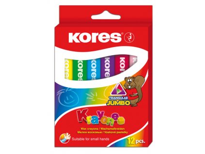 Voskové pastelky trojhranné Kores - 12 barev / Jumbo
