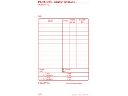 Paragon daňový doklad - blok 80 x 150 mm / nečíslovaný 50 listů / ET010