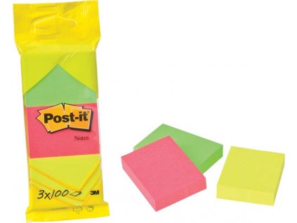 Samolepicí bločky Post-it - 51 mm x 38 mm / 3 x 100 lístků neon