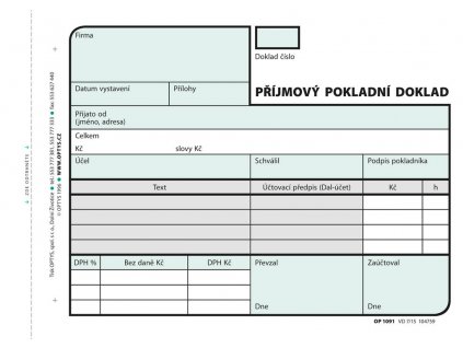 Příjmový pokladní doklad Optys - A6 / nečíslovaný 2 x 50 listů NCR / 1091