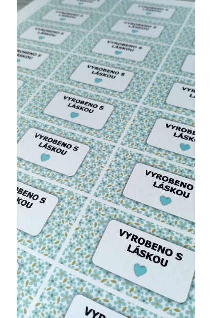Cedulky VYROBENO S LÁSKOU nerozstříhané