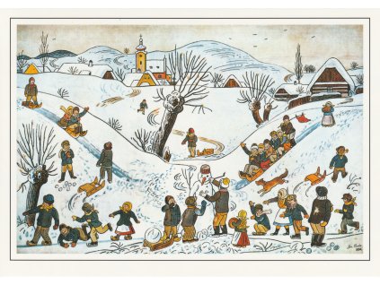 Pohlednice Josef Lada - Dětské hry v zimě (1936)