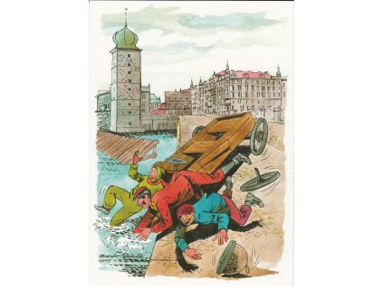Pohlednice Rychlé šípy - havárie u Šitkovské věže