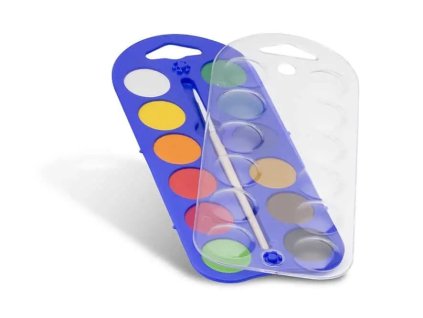 Vodové barvy PRIMO, 25mm, 12 barev, štětec