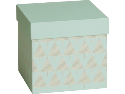 Dárková krabička CUBE 13,5x13,5x12,5cm, Zlaté stromečky