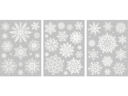 Samolepky na okna a dveře, Sněhové vločky, bílé, 3 archy