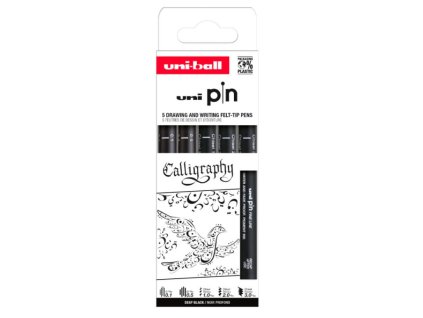 UNI PIN Calligraphy sada 5 kusů linerů, černý