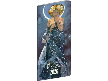 NOTIQUE Kapesní diář Alfons Mucha 2026, plánovací měsíční, 8 x 18 cm